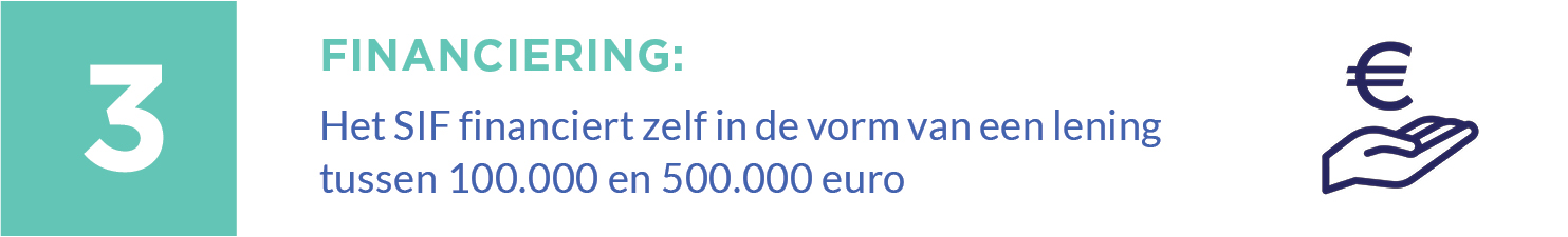 3. Financiering: Het SIF financiert zelf in de vorm van een lening tussen 100.000 en 500.000 euro